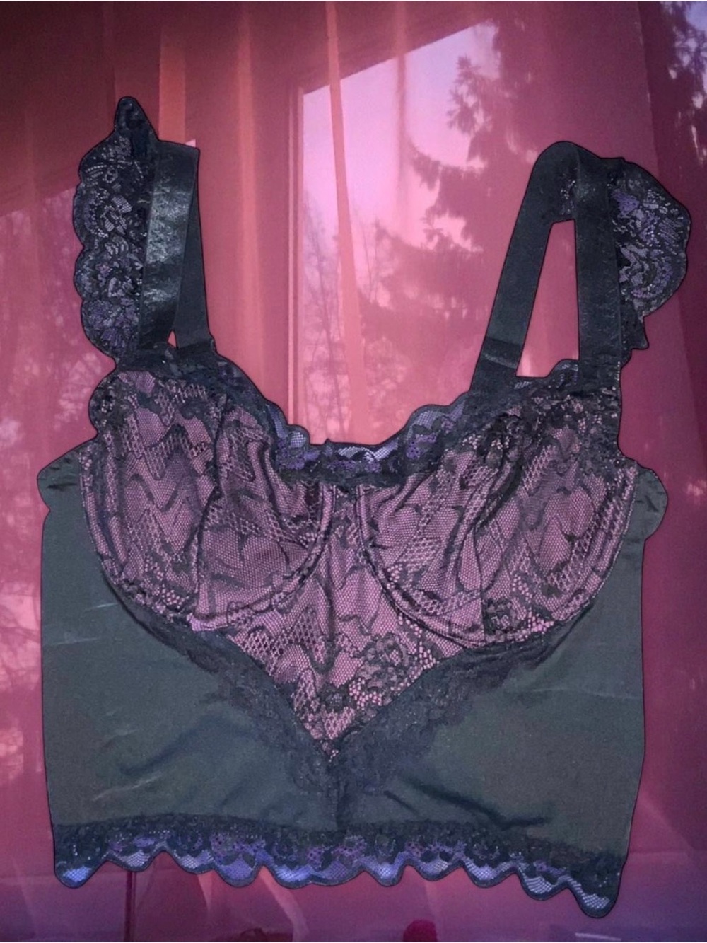 Lace-Overlay Bralette Tank - Purple and Black